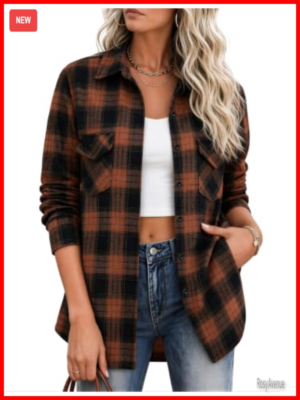 Zeagoo Women's Plaid Button Down Flannel Shacket Long Sleeve Oversized Top